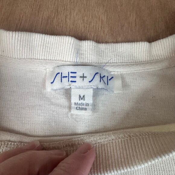 She + Sky Women’s M Colorblock Sweatshirt Brown Rust Cream Pullover - Picture 3 of 5